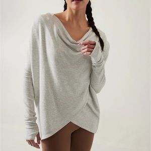Athleta Light Gray Draped Cowl Neck Pullover Sweatshirt
